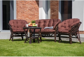 Komplet z rattanu: sofa, 2 fotele, stolik ze szklanym blatem Meble ogrodowe rattanowe Bahama Brown / Brown 3+1