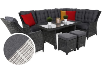 Narożny zestaw mebli ogrodowych prawy Alicante Light Grey / Grey Melange z pufami
