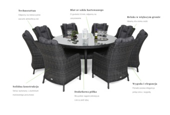 Meble ogrodowe technorattanowe Bristol Round Elegant 180 cm Grey / Grey Melange 8+1