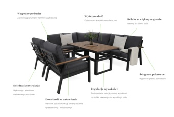 Narożne meble aluminiowe Turyn Dark Grey / Grey Melange