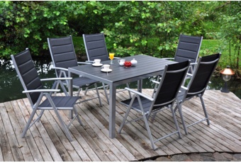 Meble ogrodowe aluminiowe IBIZA czarne z srebrnym stelażem Meble ogrodowe aluminiowe Ibiza 150 cm Silver / Black 6+1