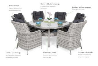 Meble ogrodowe technorattanowe Bristol Round Elegant 150 cm Light Grey / Grey Melange 6+1