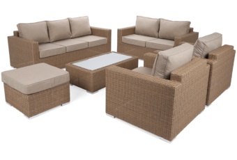 Meble ogrodowe technorattanowe Perugia Light Brown / Brown Melange - dla 8 osób Meble ogrodowe technorattanowe Perugia Light Brown / Brown Melange
