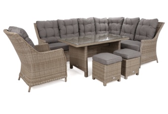 Narożny zestaw mebli ogrodowych prawy Alicante Beige / Beige Melange z pufami