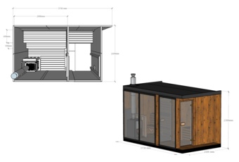 Sauna fińska zewnętrzna TerModula z mini szatnią 373 x 210 cm