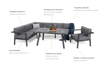 Narożne meble ogrodowe aluminiowe Miami Grey / Window Grey