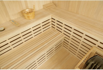 Sauna fińska narożna EA5 White z piecem - biała - pięcioosobowa Sauna fińska narożna EA5 White z piecem