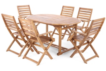 Meble ogrodowe drewniane Akacja Oval Cross 150+50 cm 6+1