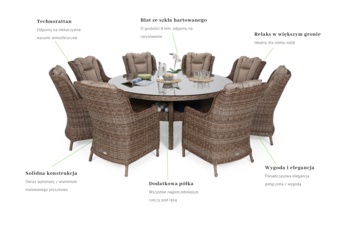 Meble ogrodowe technorattanowe Bristol Round Elegant 180 cm Ginger / Brown Melange 8+1