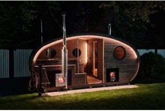 Sauna fińska zewnętrzna Hobbit z balią 220 x 450 cm