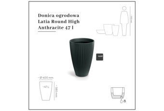 Donica ogrodowa Latia Round High Anthracite 47 l