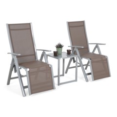 Zestaw krzeseł ogrodowych Ibiza Relax Silver / Taupe ze stolikiem Cuba Silver
