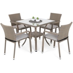 Meble ogrodowe technorattanowe Sumba Square Beige Melange 4+1 z poduszkami
