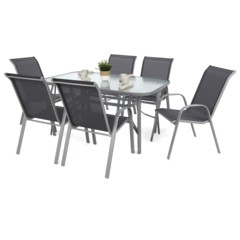Meble ogrodowe metalowe Sevilla 150 cm Silver / Grey 6+1