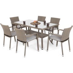 Meble ogrodowe technorattanowe Sumba Beige Melange 6+1 z poduszkami