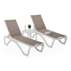 Zestaw leżaków ogrodowych Monako White / Taupe ze stolikiem 