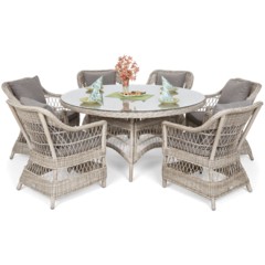 Meble ogrodowe technorattanowe Sycylia Round 150 cm Beige / Beige Melange 6+1