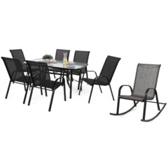 Meble ogrodowe metalowe Sevilla 150 cm Black / Black 6+1 z fotelem Sevilla Black / Grey Melange