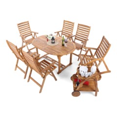 Meble ogrodowe drewniane Akacja Oval 150+50 cm 6+1 z barkiem