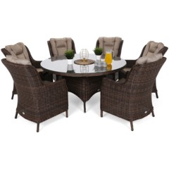 Meble ogrodowe technorattanowe Bristol Round 150 cm Brown Mat / Brown Melange 6+1