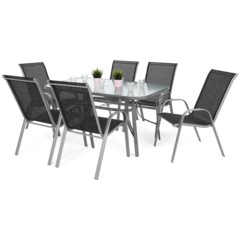 Meble ogrodowe metalowe Sevilla 145 cm Silver / Black Melange 6+1