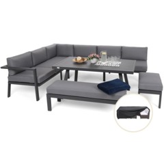 Narożne meble ogrodowe aluminiowe Galapagos Grey / Window Grey + Pokrowiec na meble ogrodowe 280 x 230 x 80 cm czarny