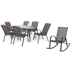 Meble ogrodowe metalowe Sevilla 150 cm Atlanta Grey / Brown Triangles 6+1 z fotelem Sevilla Black / Grey Melange