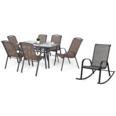Meble ogrodowe metalowe Sevilla 150 cm Atlanta Grey / Brown Melange 6+1 z fotelem Sevilla Black / Grey Melange