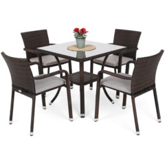 Meble ogrodowe technorattanowe Sumba Square Brown 4+1 z poduszkami
