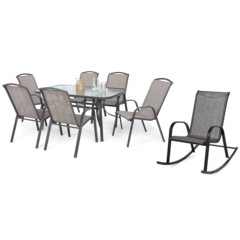 Meble ogrodowe metalowe Sevilla 150 cm Atlanta Grey / Beige Striped 6+1 z fotelem Sevilla Black / Grey Melange