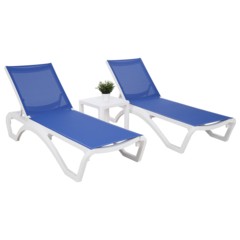 Zestaw leżaków ogrodowych Monako White / Blue ze stolikiem 