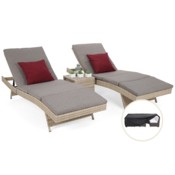 Zestaw leżaków ogrodowych z technorattanu Bora Bora Beige / Beige Melange ze stolikiem + Pokrowiec na meble ogrodowe 180 x 300 x 70 cm czarny
