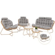 Meble ogrodowe technorattanowe Palermo Round Beige / Light Grey + Fotel technorattanowy Palermo Beige / Light Grey