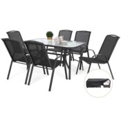 Meble ogrodowe metalowe Sevilla 145 cm Atlanta Grey / Black Melange 6+1 + Pokrowiec na meble ogrodowe 150 x 200 x 70 cm czarny