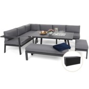 Narożne meble ogrodowe aluminiowe Galapagos Grey / Window Grey + Skrzynia ogrodowa wzmocniona Orebro 984 l Black