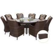 Meble ogrodowe technorattanowe Bristol Round Elegant 180 cm Brown Mat / Brown Melange 8+1 + Skrzynia ogrodowa Lorca Mini Brown Mat
