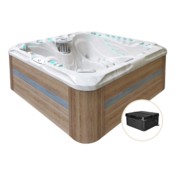 Wanna ogrodowa z hydromasażem Aquess Felicity 7202 5-osobowa Sterling White / OAK + Podnośnik pokrywy Aquess PRO do wanny ogrodowej