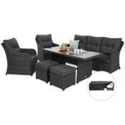 Meble ogrodowe technorattanowe Bergamo Grey / Grey Melange + Pokrowiec na meble ogrodowe 280 x 230 x 80 cm czarny