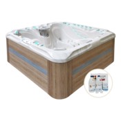 Wanna ogrodowa z hydromasażem Aquess Felicity 7202 5-osobowa Sterling White / OAK + Zestaw do wanny Aqua Pure Water Care