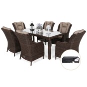 Meble ogrodowe technorattanowe Bristol 180 cm Brown Mat / Brown Melange 6+1 + Pokrowiec na meble ogrodowe 280 x 230 x 80 cm czarny