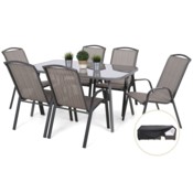 Meble ogrodowe metalowe Casablanca 150 cm Silver / Taupe Atlanta Grey / Beige Striped 6+1 + Pokrowiec na meble ogrodowe 150 x 200 x 70 cm czarny