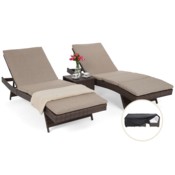 Zestaw leżaków ogrodowych z technorattanu Bora Bora Brown Mat / Brown Melange ze stolikiem + Pokrowiec na meble ogrodowe 180 x 300 x 70 cm czarny
