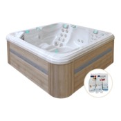 Wanna ogrodowa z hydromasażem Aquess Reflect 4202 7-osobowa Sterling White / OAK + Zestaw do wanny Aqua Pure Water Care