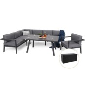 Narożne meble ogrodowe aluminiowe Miami Grey / Window Grey + Skrzynia ogrodowa wzmocniona Orebro 984 l Black