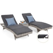 Zestaw leżaków ogrodowych z technorattanu Bora Bora Light Grey / Grey Melange ze stolikiem + Pokrowiec na meble ogrodowe 180 x 300 x 70 cm czarny