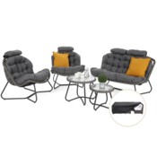 Meble ogrodowe technorattanowe Palermo Round Grey / Grey + Pokrowiec na meble ogrodowe 280 x 230 x 80 cm czarny