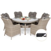 Meble ogrodowe technorattanowe Bristol Round Elegant 150 cm Beige / Beige Melange 6+1 + Pokrowiec na meble ogrodowe 280 x 230 x 80 cm czarny
