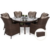 Meble ogrodowe technorattanowe Bristol Round Elegant 150 cm Brown Mat / Brown Melange 6+1 + Skrzynia ogrodowa Lorca Mini Brown Mat