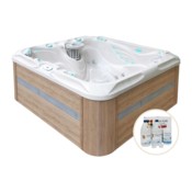 Wanna ogrodowa z hydromasażem Aquess Pleasure 5202 5-osobowa Sterling White / OAK + Zestaw do wanny Aqua Pure Water Care / OAK + Zestaw do wanny Aqua Pure Water Care
