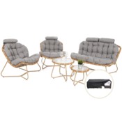Meble ogrodowe technorattanowe Palermo Round Beige / Light Grey + Pokrowiec na meble ogrodowe 280 x 230 x 80 cm czarny